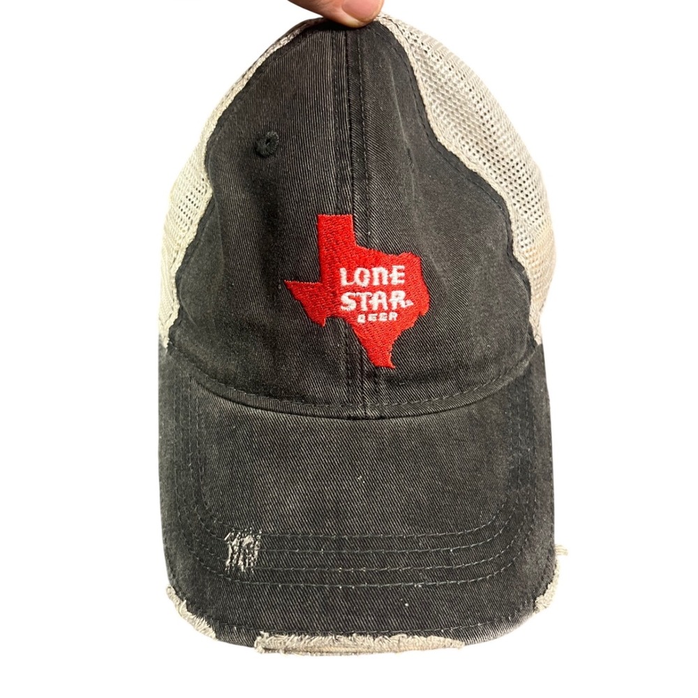 Retro Brand Lone Star Beer Texas Trucker Hat Distressed Black Snapback Cap